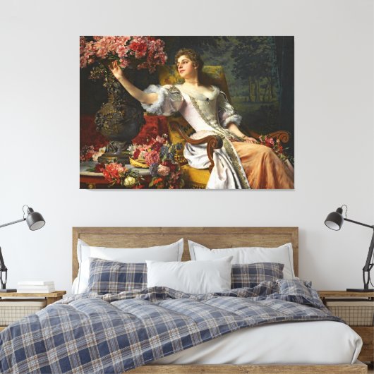 dame in roze Oranje dress & roze Rose Canvas Afdruk (Insitu (Slaapkamer))