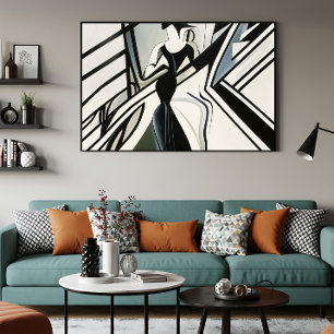 Dame in Silhouette Art Deco Canvas Afdruk