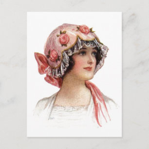  dame in Silk Flowered Bonnet Briefkaart