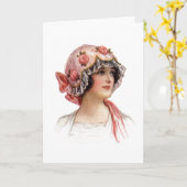  dame in Silk Flowered Bonnet Kaart (Gele Bloem)