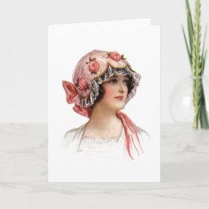  dame in Silk Flowered Bonnet Kaart