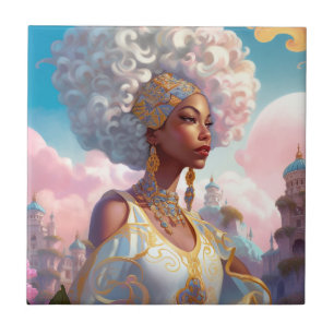 Dame in Surreal World Afro-Amerikaanse Kunst Tegeltje
