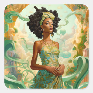 Dame in Surreal World Afro-Amerikaanse Kunst Vierkante Sticker