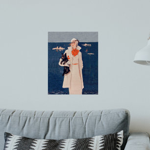  dame in witte Scotty Terrier Dog Ocean Poster