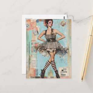 Dame in zwart-witte modereportagecollage briefkaart