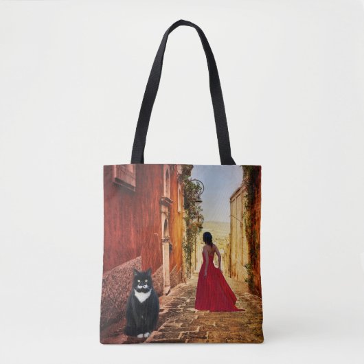 Dame italienne en Red Tuxedo Chat Sac fourre-tout  (Devant)