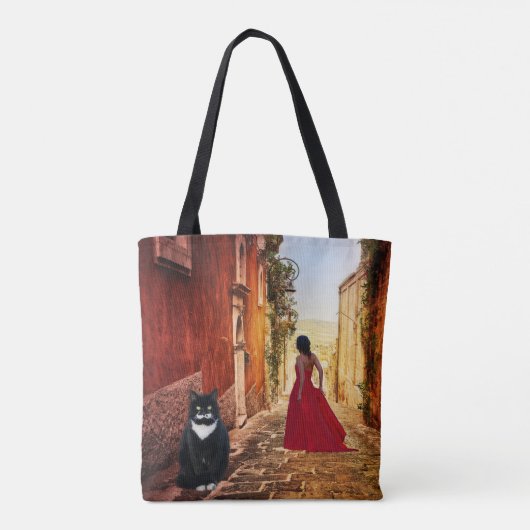 Dame italienne en Red Tuxedo Chat Sac fourre-tout  (Dos)