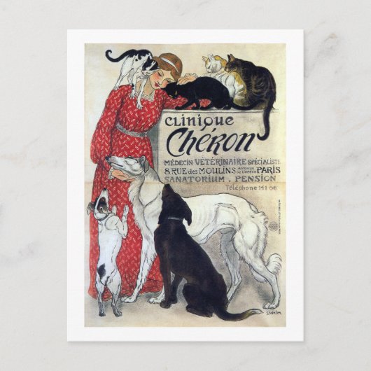 Dame, katten en honden, Alexandre Steinlen Briefkaart (Voorkant)