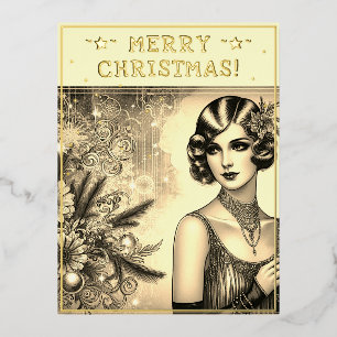  dame kerst thema groeten retro foto folie feestdagen briefkaart