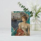 Dame langs de rivier Mixed Media AI Collage Briefkaart (Staand voorkant)