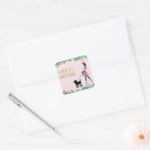  Dame lopen zwart poedel Vrolijk kerstfeest Vierkante Sticker (Envelop)
