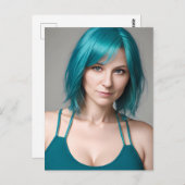 Dame met Blauwgroen haar Briefkaart (Voorkant / Achterkant)