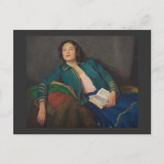 Dame met boek briefkaart (Voorkant)