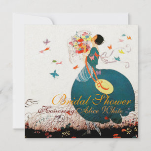 DAME MET BOeket EN VLINDERS MONOGRAM Kaart