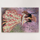 Dame met  boektekening Fantasy Fairytale. Legpuzzel (Horizontaal)