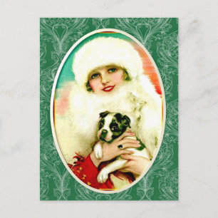  dame met Boston Terrier Briefkaart