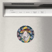 Dame met Chrysanthemum Bloemen Magneet (Insitu (Vaatwasser))