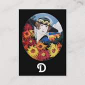 Dame met chrysanthemumbloemen visitekaartje (Achterkant)