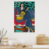 Dame met Dachshund en Guitar Poster (Keuken)