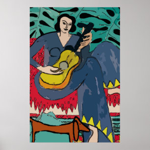 Dame met Dachshund en Guitar Poster