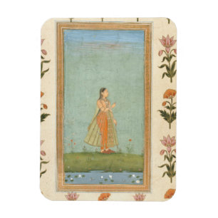 Dame met een bloem, staat in een lelasvijver, voor magneet