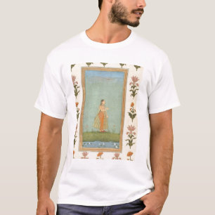 Dame met een bloem, staat in een lelasvijver, voor t-shirt