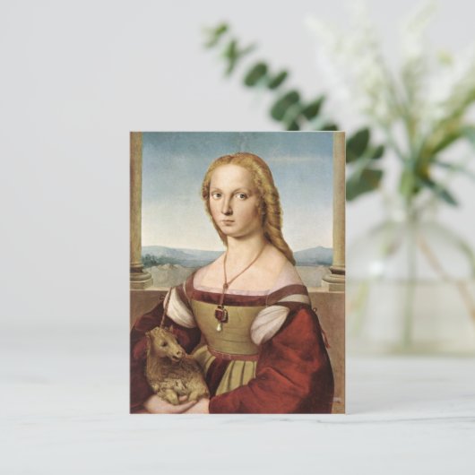 Dame met een briefkaart van Unicorn (Staand voorkant)