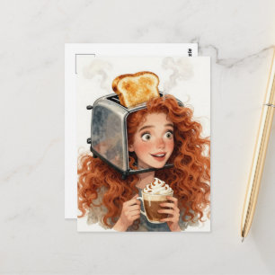 Dame met een broodrooster op haar hoofd Briefkaart