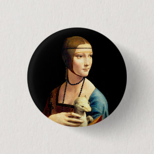 Dame met een ermijn van Leonardo Da Vinci Ronde Button 3,2 Cm