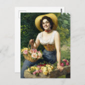 dame met een mandje Rozen Briefkaart (Voorkant / Achterkant)