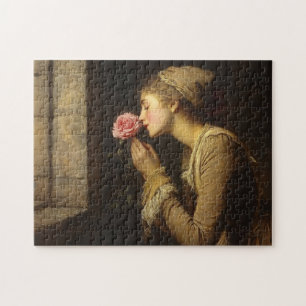  dame met een roze rozenschildering legpuzzel