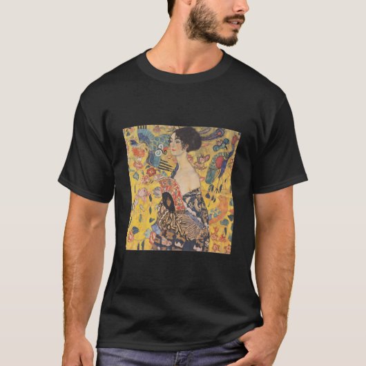 Dame met fan van Gustav Klimt T-shirt (Voorkant)