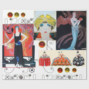 DAME MET FENIX, ART DECO SCHOONHEID MODE KOSTUUM CADEAUPAPIER