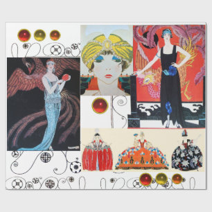 DAME MET FENIX, ART DECO SCHOONHEID MODE KOSTUUM CADEAUPAPIER