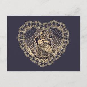 Dame met gitaar briefkaart