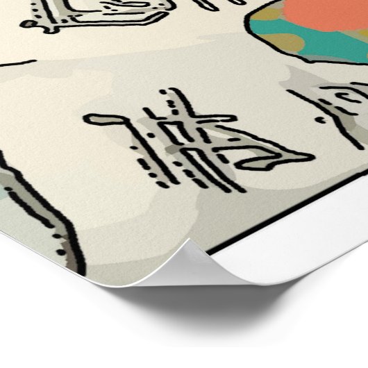 Dame met gitaar & Koffiebeker, voeg tekst toe Poster (Hoek)