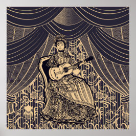 Dame met gitaar poster