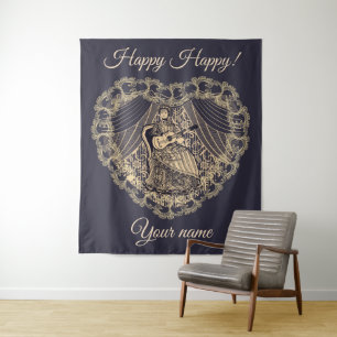 Dame met gitaar wandkleed