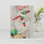  dame met kerstcadeaus feestdagenkaart (Staand voorkant)