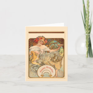 Dame met klaprozen in haar haar feestdagen kaart