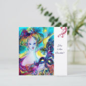 DAME MET MASKER / Venetiaans Masqueradebal Kaart (Staand voorkant)