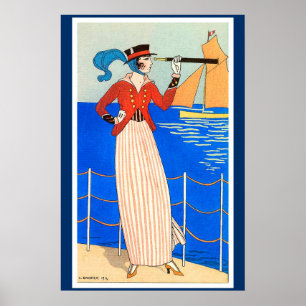 DAME MET MONOCLE ART DECO NAUTISCHE MODE POSTER