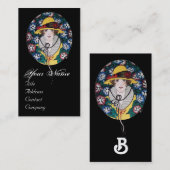 Dame met ochtendglorie-monogram visitekaartje (Voorkant / Achterkant)