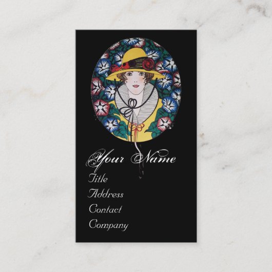 Dame met ochtendglorie-monogram visitekaartje (Voorkant)