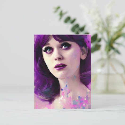 Dame met Paars haarhaar Briefkaart (Staand voorkant)