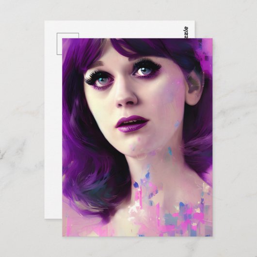 Dame met Paars haarhaar Briefkaart (Voorkant / Achterkant)