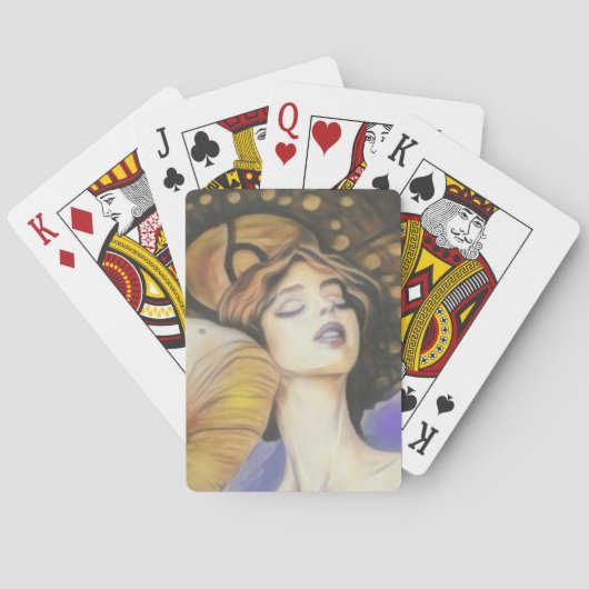 Dame met paddenstoel dek van kaarten bruine tinten (Achterkant)