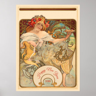 Dame met papavers in haar haar haar haar poster