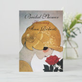 DAME MET RODE ROOS MONOGRAM BRUIDSSLUIER FEESTJE KAART (Staand voorkant)