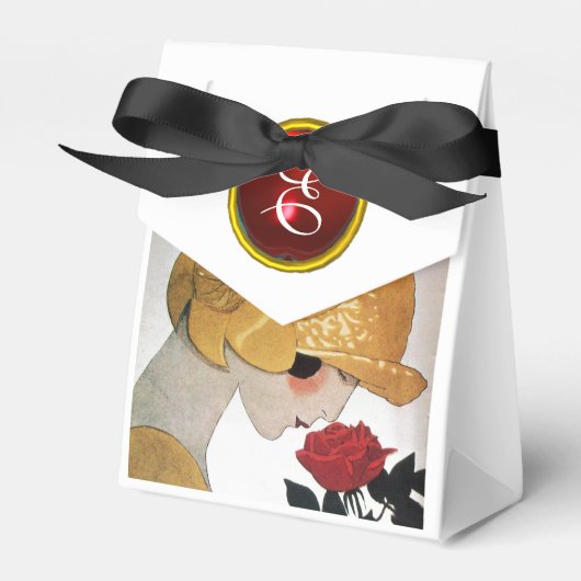 DAME MET RODE ROOS RUBY EDELSTEEN MONOGRAM BEDANKDOOSJES (Voorkant Zijde)